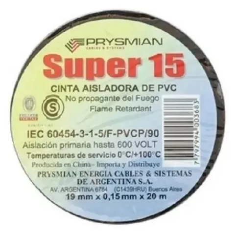 (H.A.S.) CINTA AISL PVC FIT TAPE SUPER 15 NEGRO 19MM X 20M (SIMIL 165 3M)