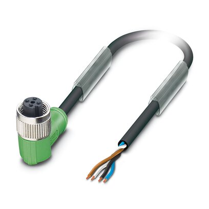 CABLE P/SENS ACTUADORES 4P PUR SIN HALOGENOS NEGRO EXTREMO CABLE LIBRE A CONECTOR HEMBRA ACODADO M12 LONG 5M