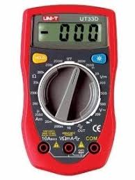 MULTIMETRO DIGITAL DISPLAY  3 1/2 DIG. (MAX. 1999) VDC: 200mV - 500V ± (0,5%+2) VCA: 200 - 500V ± (0,8%+10) ADC: 2000µA - 10A ± (1,2%+2) OHM: 200 - 2MΩ ± (1,8%+4) MEDICION DE ONDA CUADRADA (SQUARE WAVE) 500V 200mA MAX. RETENCION DE lE UNI-T UT-33D