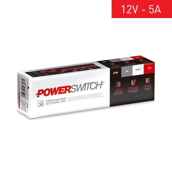 FUENTE DE ALIMENTACION POWERSWITCH 12V 5A GABINETE METALICO IP67 P/EXTERIOR