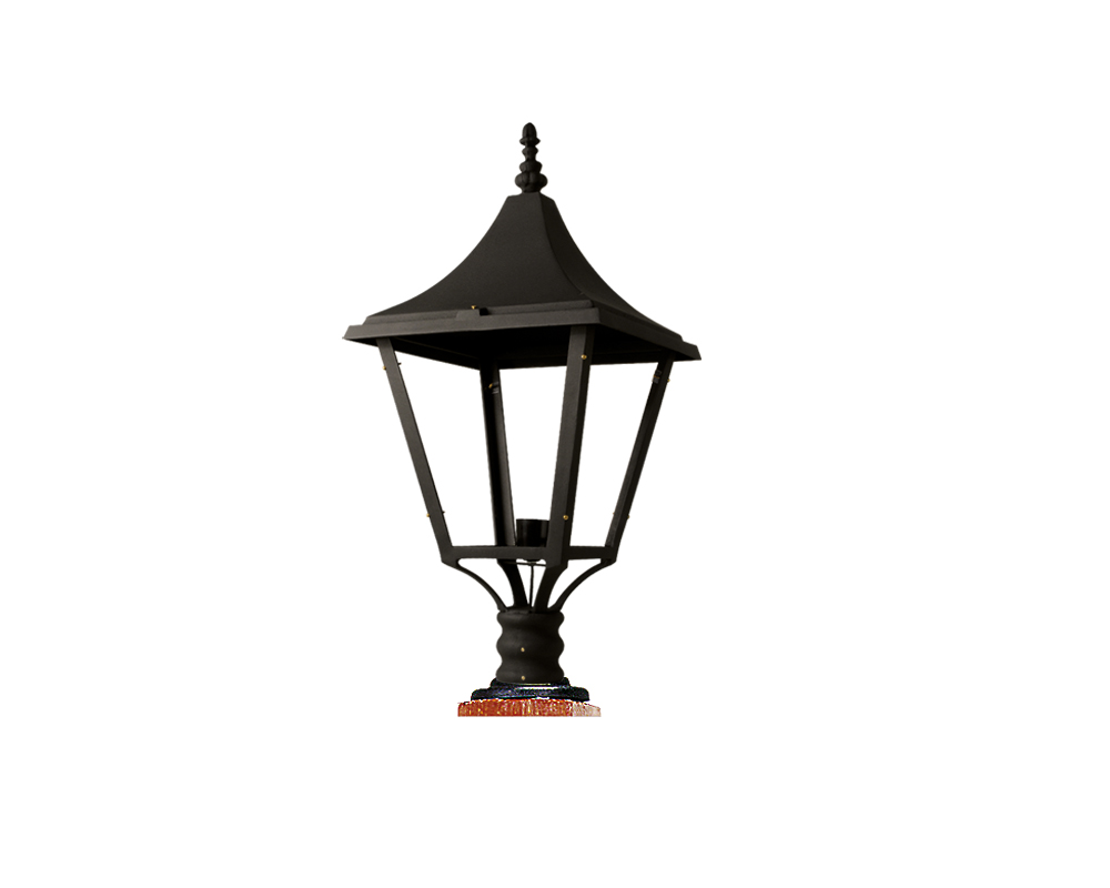 ARTEF FAROL CUADRADO CON BASE PARA PILAR H:570 A:250 DIAM BASE:120 H. BASE:120