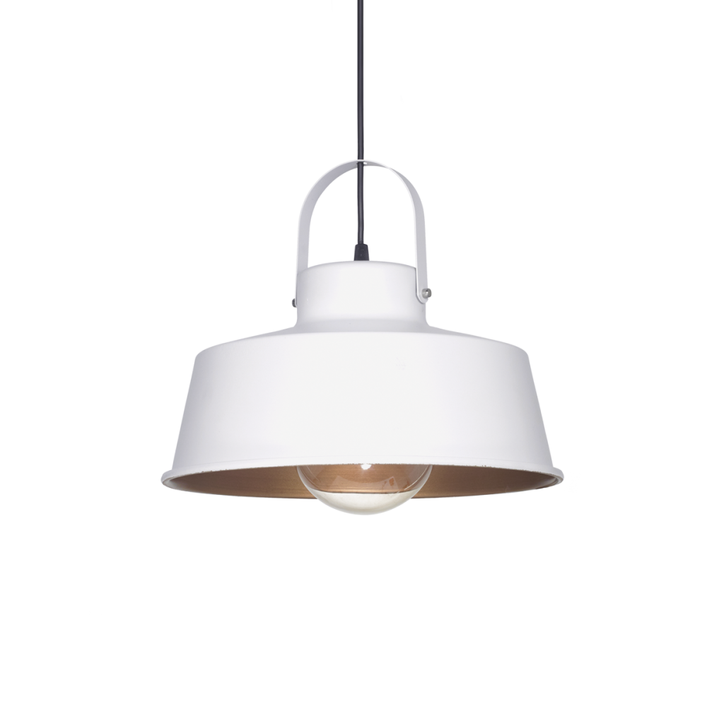 COLGANTE CHAPA CON HERRADURA 1 LUZ PANTALLA 33cm BLANCO MICRO, INTERIOR ORO MATE   RODEO