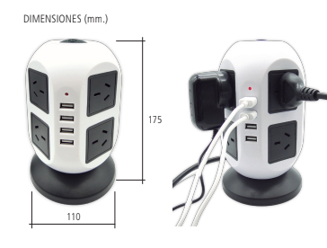 PROLONG MULTIPLE 8 TOMAS + 4 PUERTOS USB CABLE 2MT (ZAPATILLA CON CABLE)