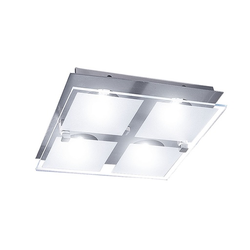 [151037] PLAFON CUADRADO PERLADO VID/CRISTAL 4X 40W G-9 ACERO ESCORPIO