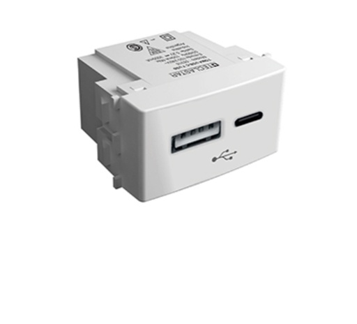 [87932] MOD CARGADOR USB + USB C 220V 5V 3A BLANCO