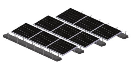 [195028] SISTEMA DE MONTAJE PARA TECHO PLANO PARA CONTRAPESO (HORMIGON SOLAR NO INCLUIDO, SI INCLUYE: BASE DE AGARRE, PIE DELANTERO Y TRASERO Y AGARRE FIN PARA PANELES SOLARES DE  1990×992×35mm ) --> VAN 4 POR PANEL SOLAR HORIZONTAL Y SE COMPARTEN CON FILA ANTERIOR O SIGUIENTE