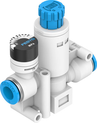 [VRPA-CM-Q6-E] REGULADOR PRESION EN LINEA / BOTON GIRATORIO C/ ENCLAV. / REGULACION 0,1 - 0,8 MPa / RACOR 6MM / CAUDAL NOM. 90 L/MIN / C/ MANOMETRO