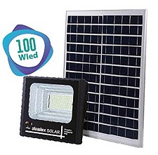 [104626] PROYECTOR SOLAR INALAMBRICO 100W LED RECARGABLE C/BATERIA DE LITIO INCORPORADA, APTO INTEMPERIE IP65, ENCENDIDO AUTOMATICO - BRILLO AJUSTABLE - TEMPORIZADOR AUTOMATICO DURANTE 1 A 8 HORAS - DISPLAY INDICADOR DE NIVEL DE BATERIA - CONTROL REMOTO INCLUIDO