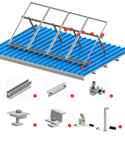 [202586] Conjunto estructura triangular aluminio solar para 4 paneles techo plano (arreglo de 1 final con 4 columnas) ajustable 15 a 30 grados