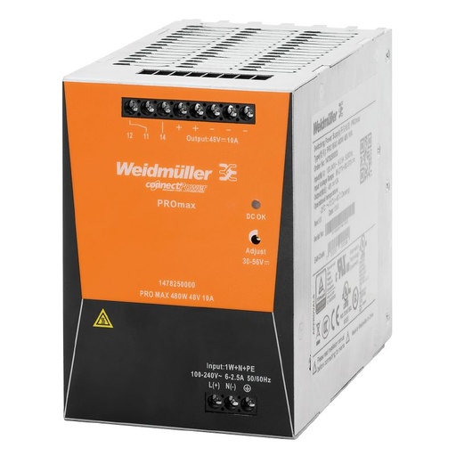 [1478190000] FUENTE DE ALIMENTACION  TRIF.  ENT: 3x 320/575VAC / 2x 360/575VAC; 450/800VDC  SAL: 24V (REGULABLE EN 22.5-29.5VDC) 20A  480W RIEL DIN  PRO MAX3