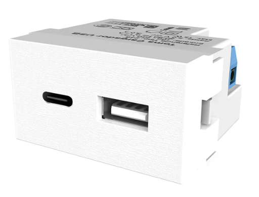 [111549] MOD TOMA USB + USB "C" DE CARGA 3A BLANCO